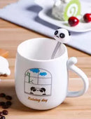 3D Mouth Lid Printed Panda Ceramic Coffee with Stainless Spoon Ceramic Coffee Mug  (350 ml)-3