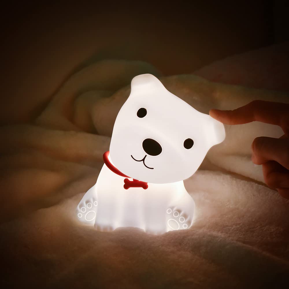 Cute Puppy Night Light Soft Silicone Lamp, Discolored USB Rechargeable Portable.