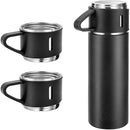 Water Bottle Thermos Flasks, Stainless Steel, Leak-Proof Thermos 500 ml with 2 Cups (Black)-2