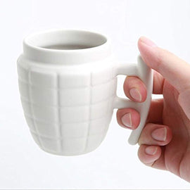 3D Ceramic Army Style Grenade Mug with Lid Coffee Tea Mug - 1 Piece, White, 280ml - 0