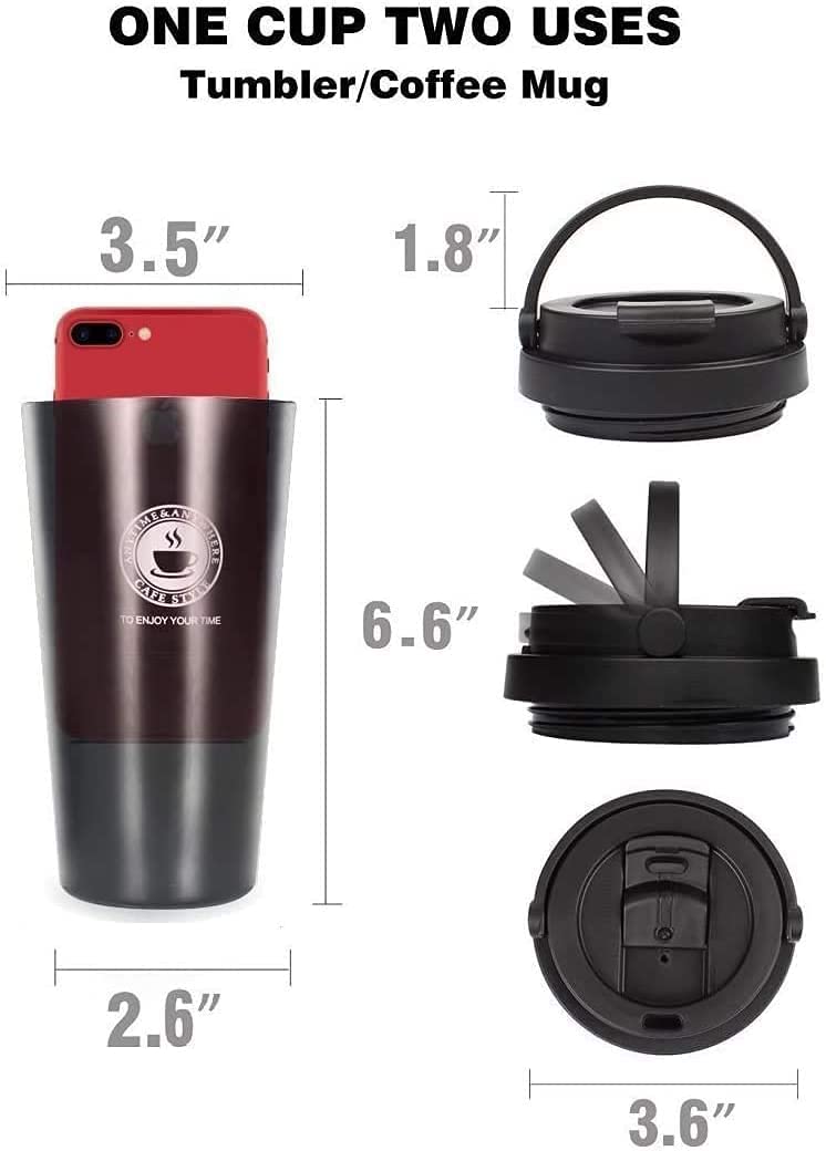 Double Wall Vacuum Insulated Travel Stainless Steel Tea Coffee Flask Thermos Mug Tumbler with Flip Lid Mesh Strainer Hot and Cold for 6 Hours - 0