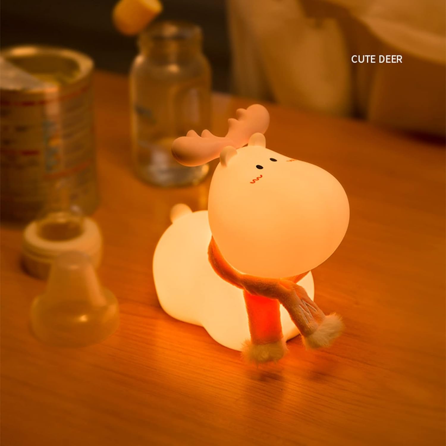 LED Night Light for Kids, Adorable Little Deer Silicone Night Light, USB Charging Colorful Night Lamp for Bedroom Baby Room Pink