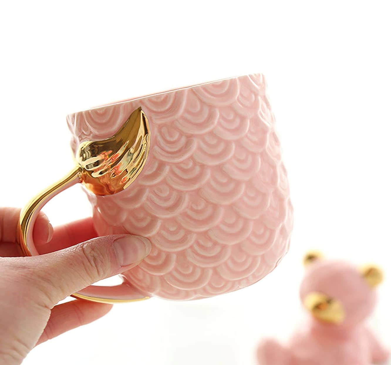 Buy pink Mermaid Coffee Mugs/Tea Cups with Gold Handle Creative Ceramic Drinkware (Pink)