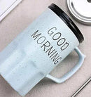 Good Morning Printed Ceramic Mug with Stainless Steel Straw for Cold Coffee and Ice Tea, 350 ml (Blue)-5