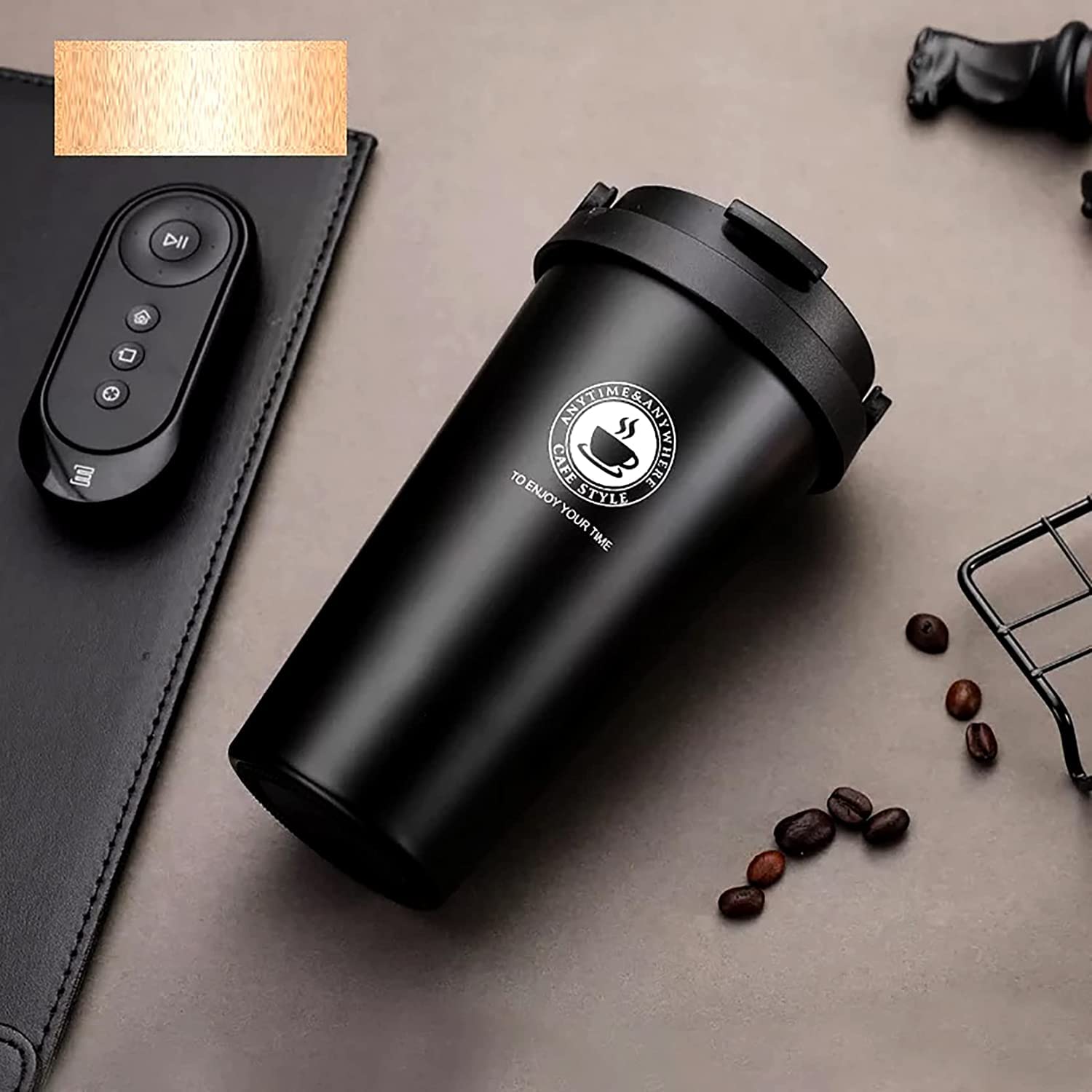 Double Wall Vacuum Insulated Travel Stainless Steel Tea Coffee Flask Thermos Mug Tumbler with Flip Lid Mesh Strainer Hot and Cold for 6 Hours