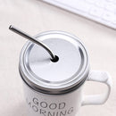 Good Morning Printed Ceramic Mug with Stainless Steel Straw for Cold Coffee and Ice Tea, 350 ml (White)-4