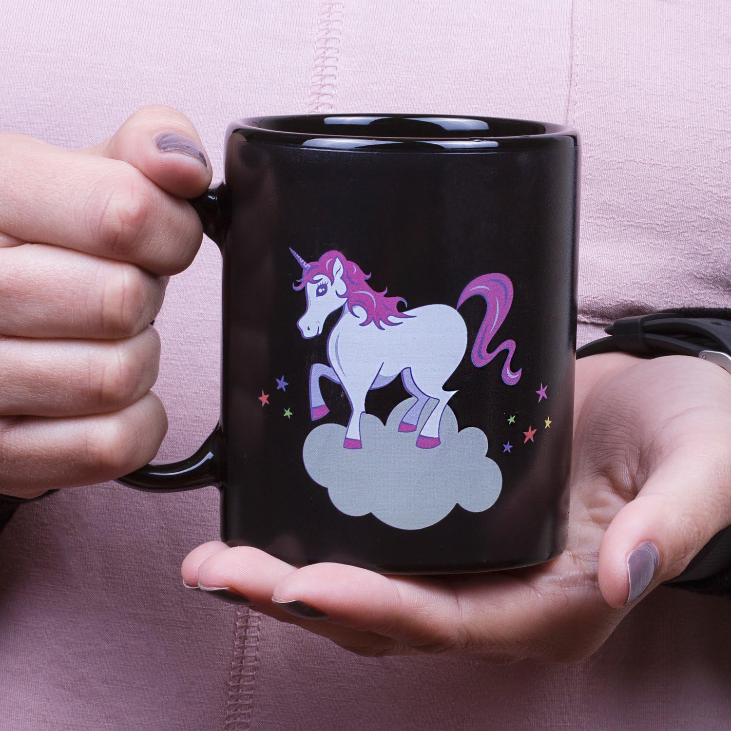 50 Fifty 10.5 x 10.5 x 10.5 cm Ceramic Unicorn Heat Color-Change Mug, Black - 0