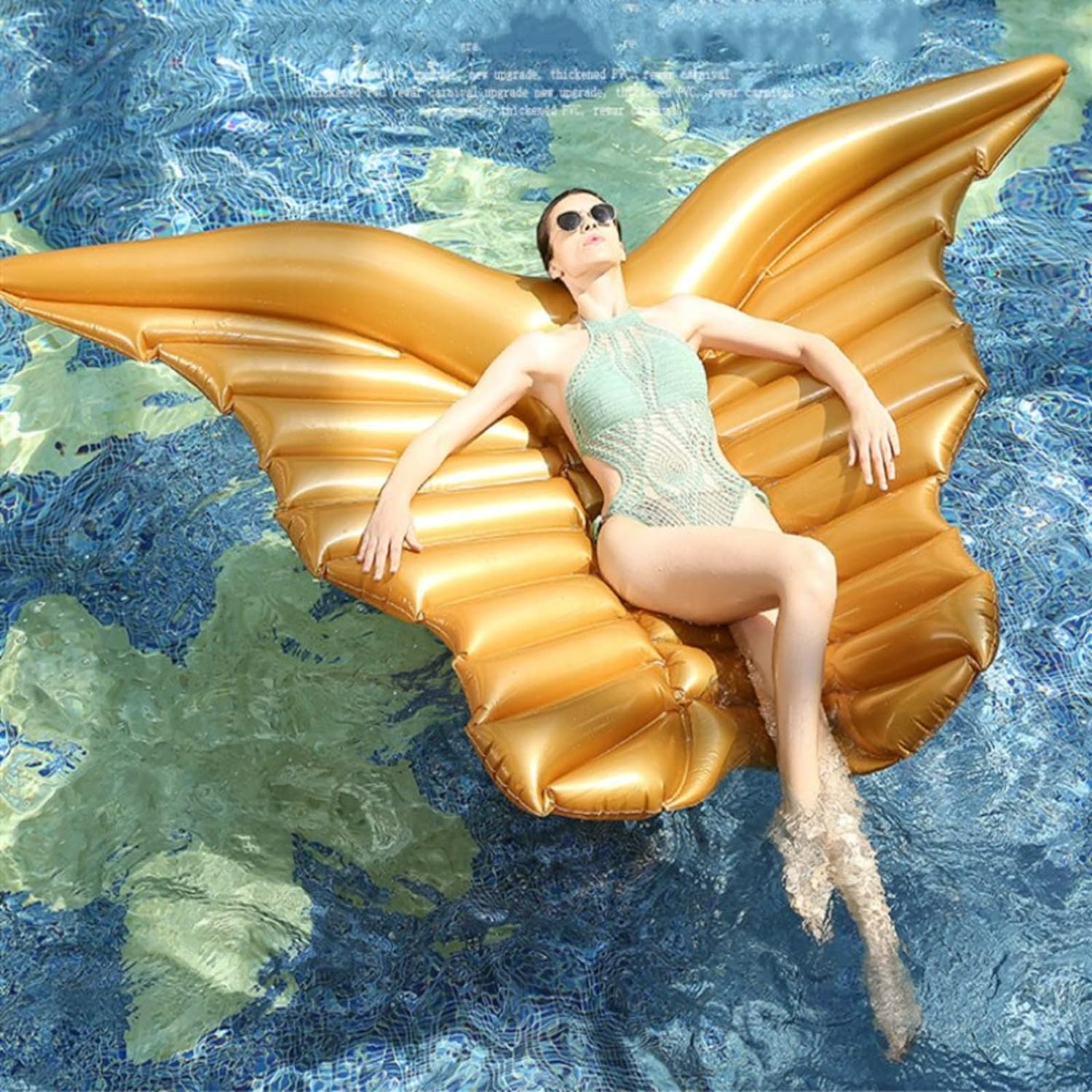 Butterfly Wings Float Mat,Inflatable Floating Row PVC Water Bed Pool Beach Toys Swimming Floating Row (Gold) - 0