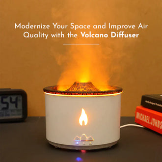 Volcano Humidifier with Flame and Volcano Atomization Modes, Large 300ML/10.56oz Capacity, Waterless Auto-Off and Timer, Aromatherapy Essential Oil Diffuser for Home, Bedroom, and Office (Flame Color)
